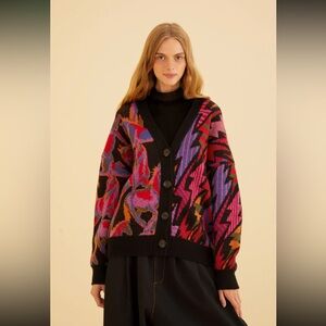 NWT Farm Rio Black Mixed Wild Horses Knit Cardigan